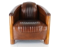 Fauteuil club bois et cuir marron vintage Fauteuil club bois et cuir marron vintage