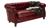 Canapé Chesterfield cuir 2 places rouge carmin accoudoirs cloutés
