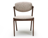 Scandinavian chair dark brown stained wood with fusion fabric seat. Scandinavian chair dark brown stained wood with fusion fabric seat.