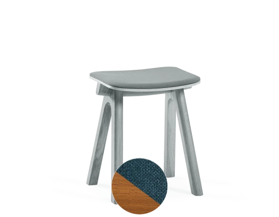 Tabouret en chêne tapissé H45 cm bois teinte merisier assise tissu bleu océan