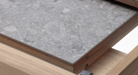 Table extensible 8 à 12 personnes en chêne et céramique allonges céramique bois teinte naturelle et céramique effet terrazzo gris 160x100 cm Table extensible 8 à 12 personnes en chêne et céramique allonges céramique bois teinte naturelle et céramique effet terrazzo gris 160x100 cm
