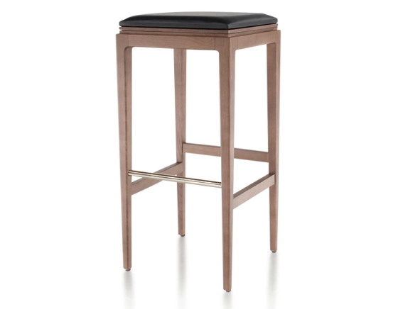 Tabouret de bar design H80 cm bois teinte noyer assise cuir ébène