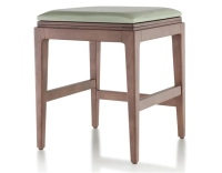 Tabouret design H45 cm bois teinte noyer assise cuir vert sauge Tabouret design H45 cm bois teinte noyer assise cuir vert sauge