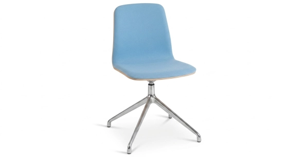 Office chair with 5 branches dossier bois teinte naturelle assise en tissu bleu