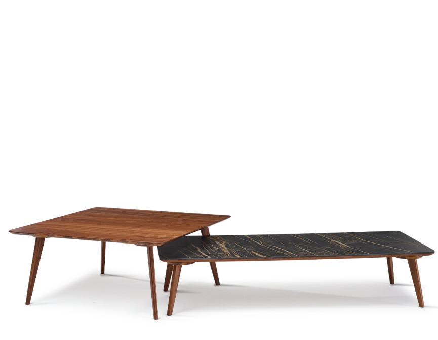 Table basse carré en noyer plateau bois F3 teinte naturelle 60x60x30 cm