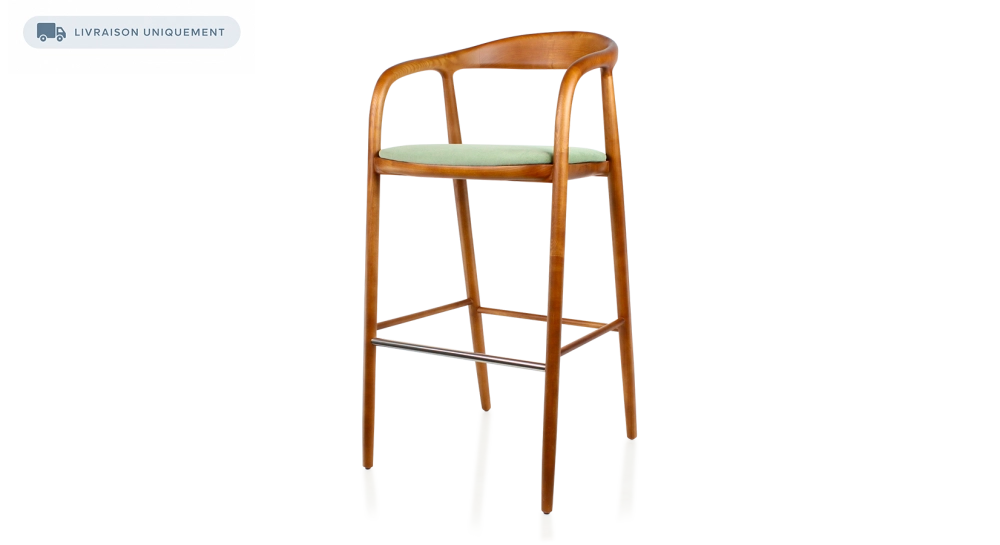 Bar stool h80 cm cherry tint green fabric seat cherry wood stain and green fabric