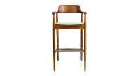 Tabouret de bar h80 cm bois teinte merisier assise tissu vert