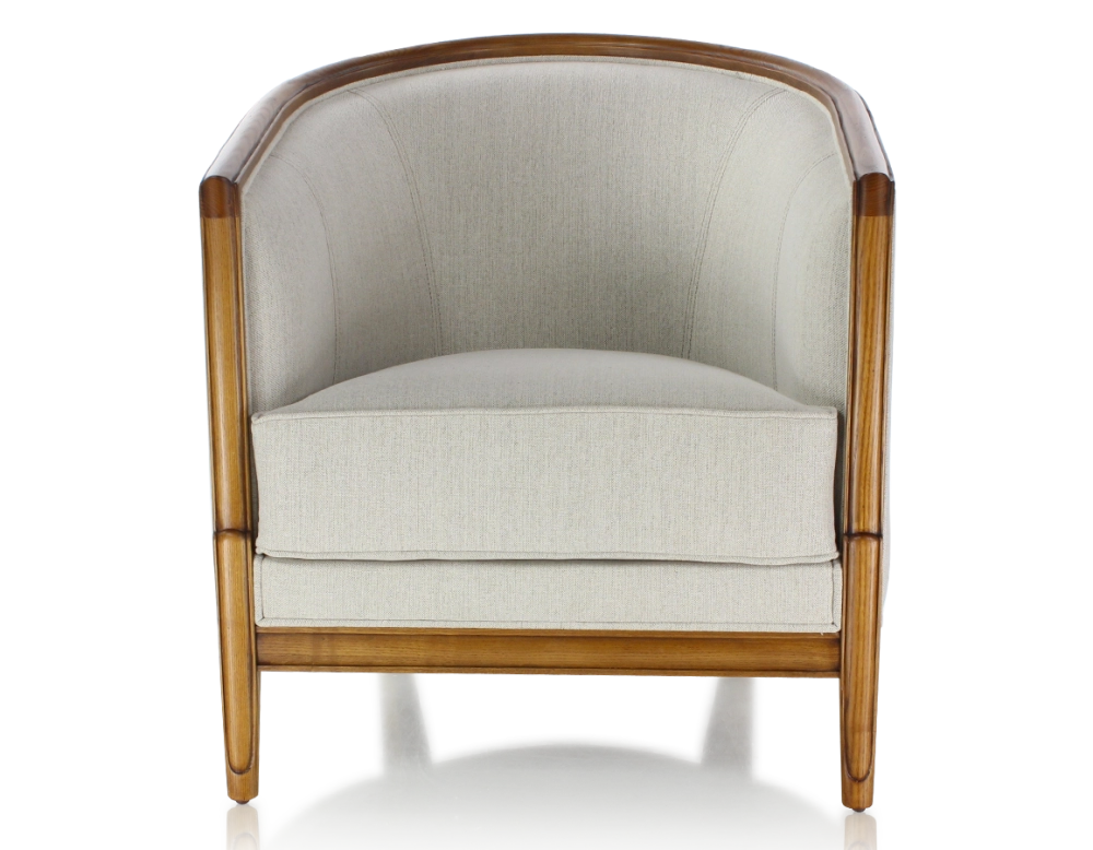 Fauteuil ancien accoudoirs moulurés bois teinte ancienne et tissu beige naturel Fauteuil ancien accoudoirs moulurés bois teinte ancienne et tissu beige naturel