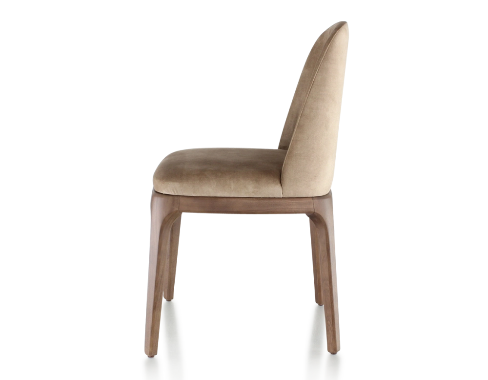 Designer chair dark brown stained wood and light taupe velvet fabric Designer chair dark brown stained wood and light taupe velvet fabric
