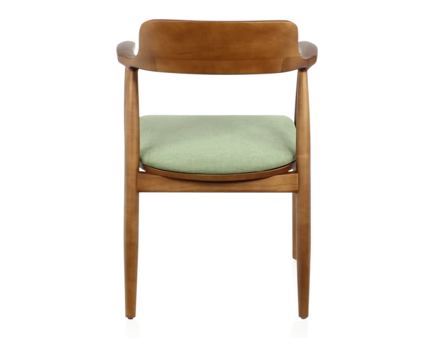 Chaise scandinave bois teinte merisier et tissu vert