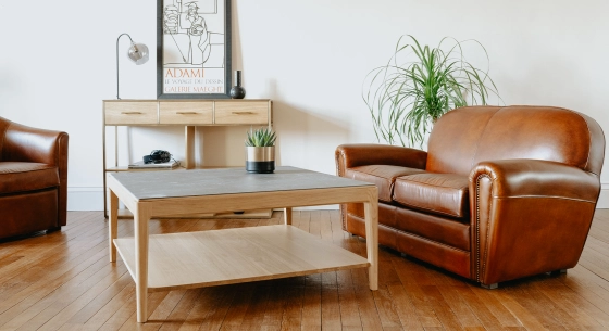 2 seater leather club sofa light brown studded armrests