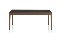 Table salle à manger en chêne et céramique 6 à 8 personnes avec bois teinte marron foncé et plateau céramique effet marbre noir 160x90 cm Table salle à manger en chêne et céramique 6 à 8 personnes avec bois teinte marron foncé et plateau céramique effet marbre noir 160x90 cm