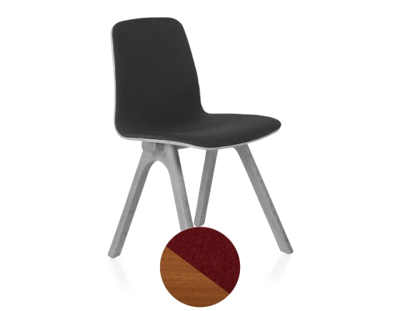 Chaise design teinte merisier assise tissu bordeaux