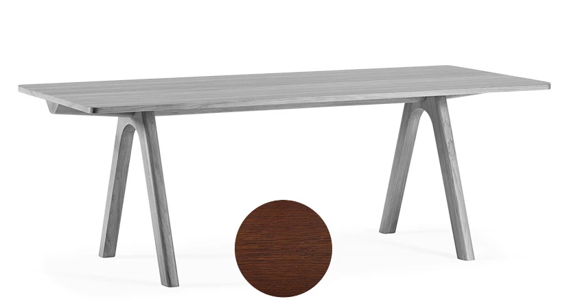 Table salle à manger 6 personnes en chêne teinte marron foncé plateau bois 140x90 cm