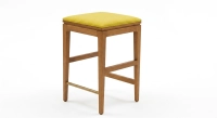 Design bar stool H65 cm natural wood finish with beige fabric seat
