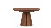 Table ronde extensible 4 à 8 personnes en noyer avec plateau et allonges bois teinte naturelle 120x120 cm