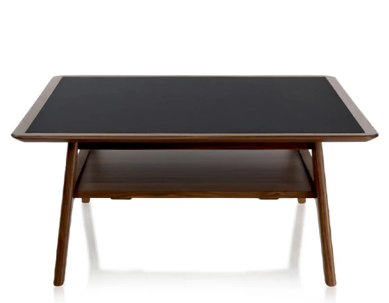 Table basse carrée en noyer dessus céramique noire unie 100x100 cm