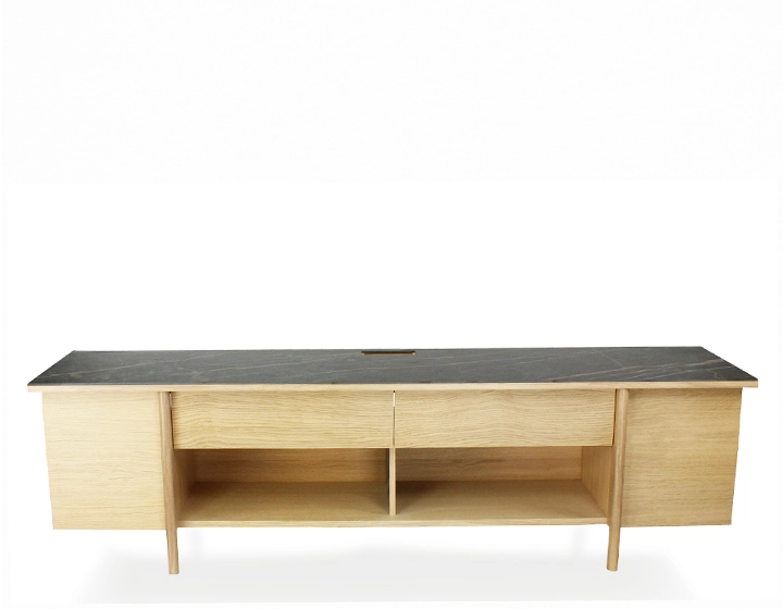 TV unit in natural oak and black marble ceramic TV unit in natural oak and black marble ceramic
