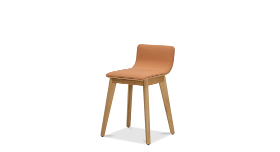 Tabouret design chêne teinte naturelle assise tissu corail