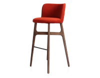 Bar stool h80 cm dark brown stained wood, burnt orange fabric seat Bar stool h80 cm dark brown stained wood, burnt orange fabric seat