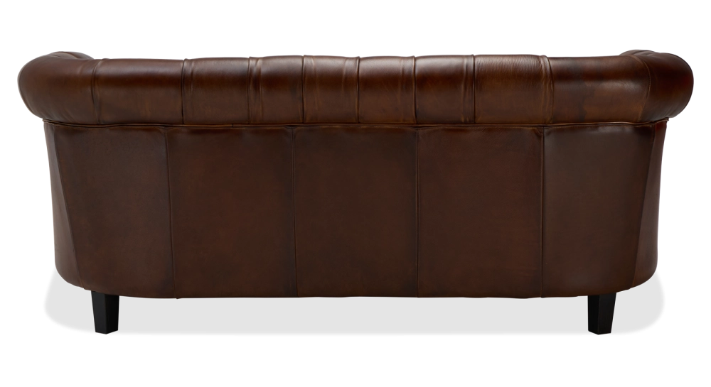 Canapé Chesterfield cuir 2 places marron soutenu accoudoirs cloutés