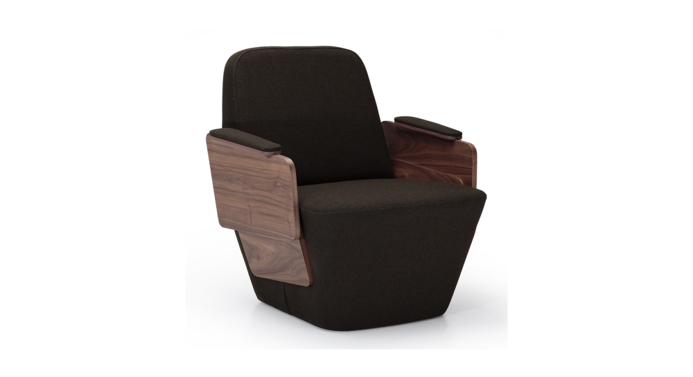 Fauteuil design avec accoudoirs noyer naturelle assise tissu gris anthracite Fauteuil design avec accoudoirs noyer naturelle assise tissu gris anthracite