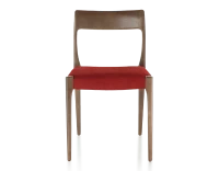 Chaise scandivave bois teinte marron foncé assise tissu bordeaux