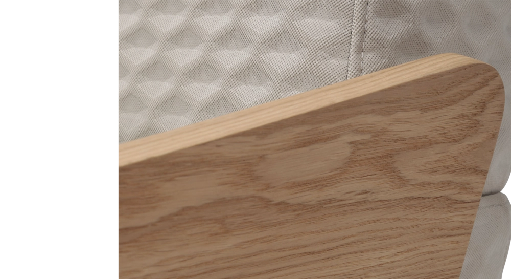 Fauteuil design sans accoudoirs chêne teinte naturelle assise tissu beige Fauteuil design sans accoudoirs chêne teinte naturelle assise tissu beige