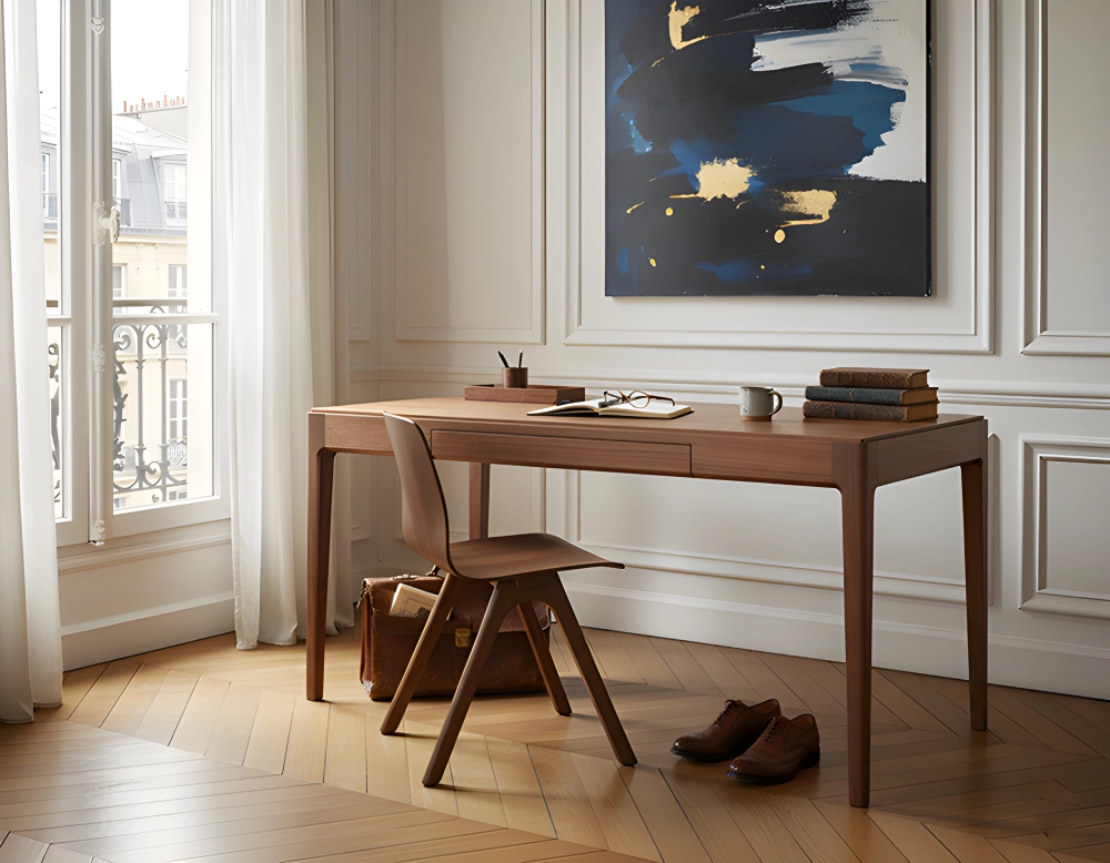 Bureau design en chêne teinte marron foncé L150 cm Bureau design en chêne teinte marron foncé L150 cm