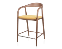 Bar stool H60 cm walnut-stained wood and yellow fabric Bar stool H60 cm walnut-stained wood and yellow fabric