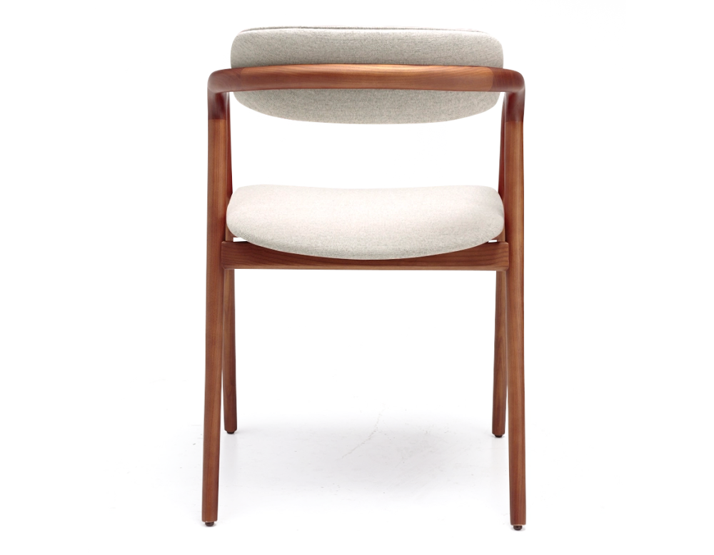 Scandinavian chair cherry wood stain with natural beige fabric seat. Scandinavian chair cherry wood stain with natural beige fabric seat.