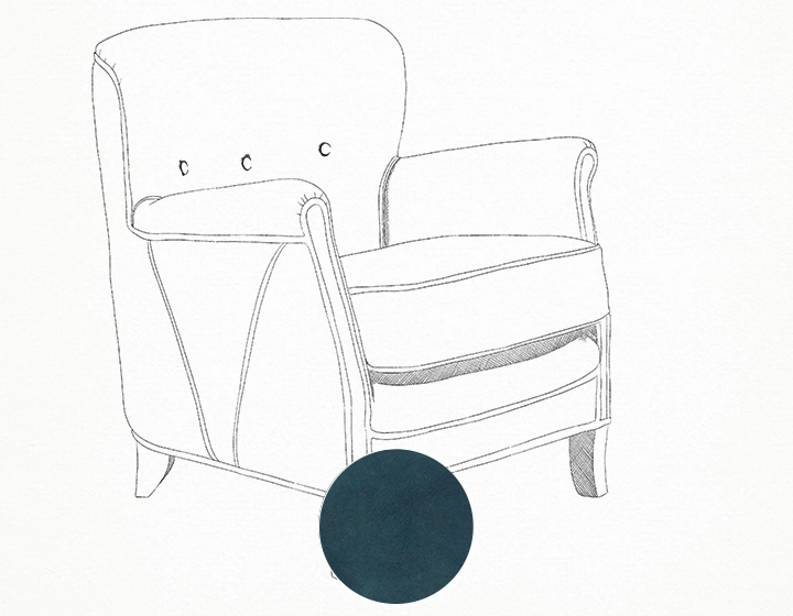 Fauteuil club cuir bleu accoudoirs cloutés Fauteuil club cuir bleu accoudoirs cloutés