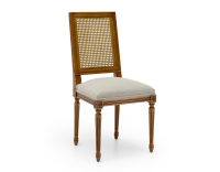 Chaise ancienne style Louis XVI dossier canné assise tissu beige naturel Chaise ancienne style Louis XVI dossier canné assise tissu beige naturel