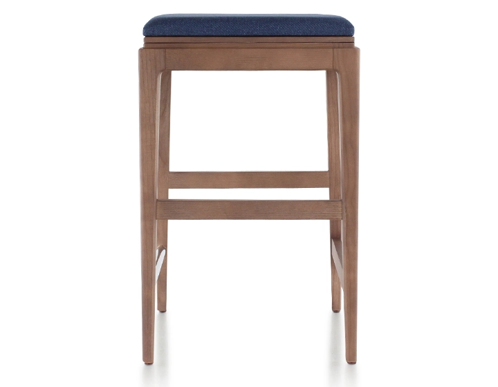 Tabouret de bar design H60 cm bois teinte noyer assise tissu bleu marine Tabouret de bar design H60 cm bois teinte noyer assise tissu bleu marine