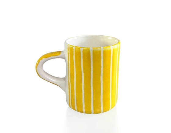Yellow ridged ceramic coffee mug