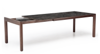 Extending table for 8 to 14 people in walnut and ceramic with ceramic extensions natural wood finish and grey marble-effect ceramic 210x100 cm Extending table for 8 to 14 people in walnut and ceramic with ceramic extensions natural wood finish and grey marble-effect ceramic 210x100 cm