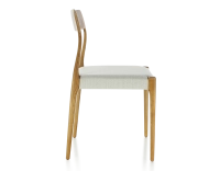 Chaise scandinave bois teinte merisier assise tissu beige naturel Chaise scandinave bois teinte merisier assise tissu beige naturel