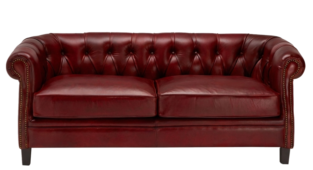 Sofá Chesterfield de piel 2 plazas rojo carmín reposabrazos con tachuelas