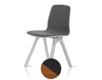Upholstered oak designer chair cherry-stained wood, charcoal grey fabric seat Upholstered oak designer chair cherry-stained wood, charcoal grey fabric seat