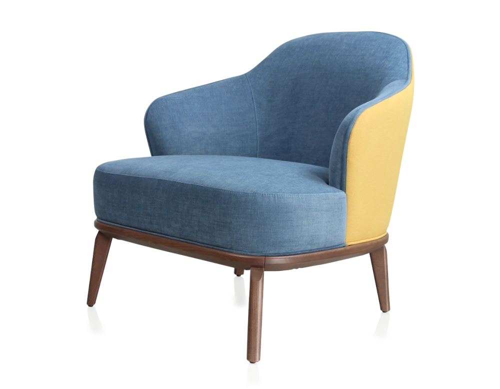 Fauteuil design tissu jaune et bleu jean Fauteuil design tissu jaune et bleu jean