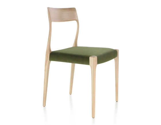 Chaise scandinave bois teinte naturelle assise tissu vert olive