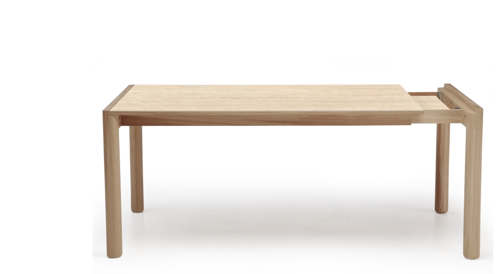 Extending table for 8 to 12 people in oak and ceramic with ceramic extensions natural wood finish and ceramic travertine stone effect 160x100 cm Extending table for 8 to 12 people in oak and ceramic with ceramic extensions natural wood finish and ceramic travertine stone effect 160x100 cm
