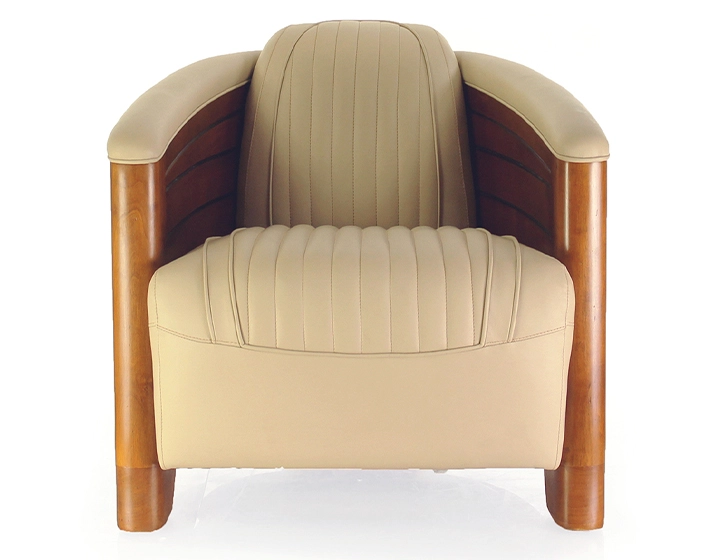 Fauteuil club bois et cuir beige Fauteuil club bois et cuir beige