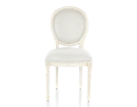 Chaise ancienne style Louis XVI bois teinte blanche cérusée et tissu beige naturel Chaise ancienne style Louis XVI bois teinte blanche cérusée et tissu beige naturel