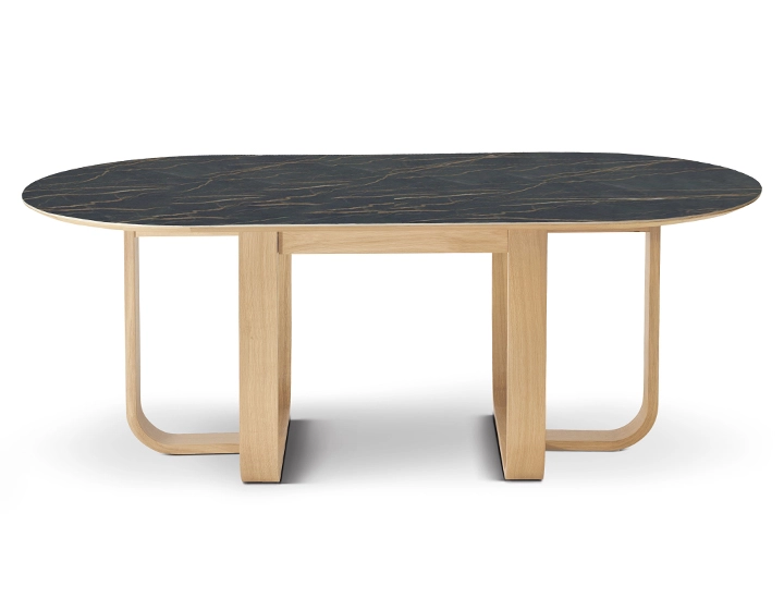 Table salle à manger en chêne et céramique 8 à 10 personnes avec bois teinte naturelle et plateau céramique effet marbre noir 210x100 cm Table salle à manger en chêne et céramique 8 à 10 personnes avec bois teinte naturelle et plateau céramique effet marbre noir 210x100 cm