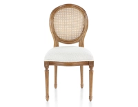 Chaise ancienne style Louis XVI bois teinte ancienne dossier canné assise tissu bouclé blanc Chaise ancienne style Louis XVI bois teinte ancienne dossier canné assise tissu bouclé blanc