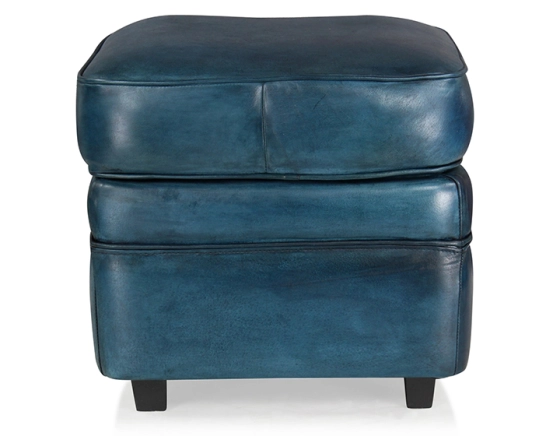 Leather pouffe blue