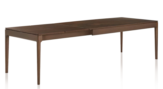 Table extensible en chêne foncé et céramique brune oxydée 140x90 cm allonges chêne