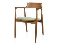 Chaise scandinave bois teinte merisier et tissu vert Chaise scandinave bois teinte merisier et tissu vert