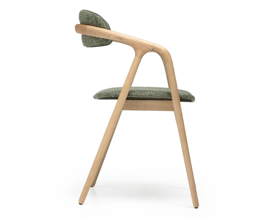 Chaise scandinave bois teinte naturelle assise tissu chiné vert